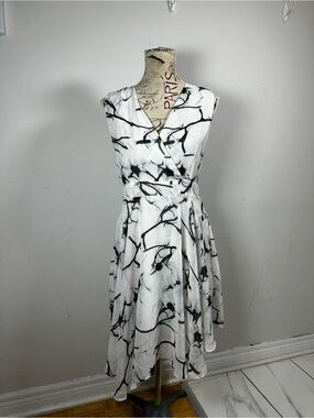 YD Clothes Women's Dress White Black Floral Print Sleeveless High Low Hem Size L